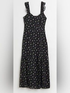 H&M Divided Black Floral Chiffon Dress, Sz XS